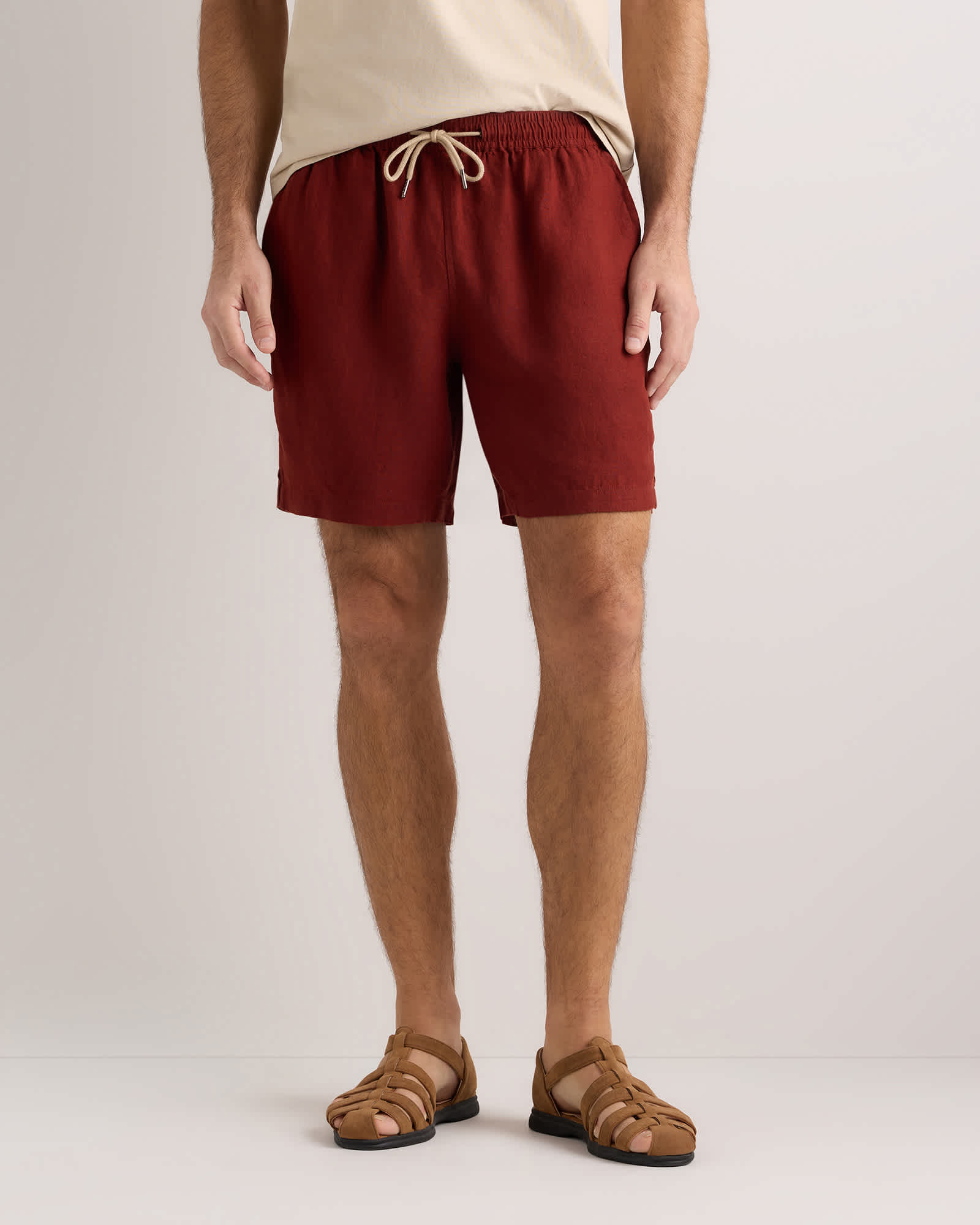 Brick 100% European Linen Drawstring Beach Shorts - 7"