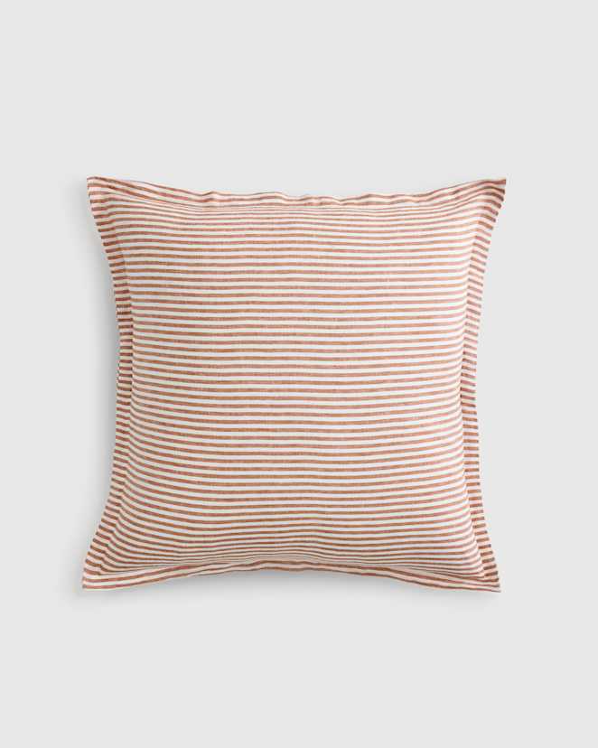 Terracotta/White Stripe European Linen Stripe Euro Sham