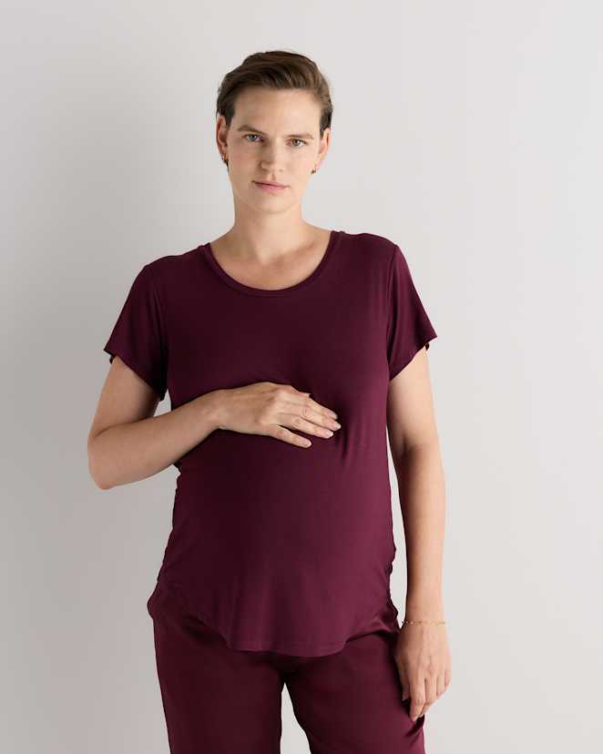 Wine Tasting Red Bamboo Jersey Nursing Scoop Neck Tee