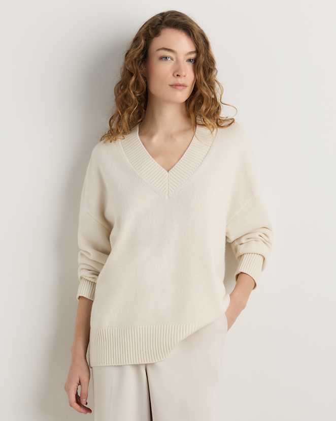 Ivory Mongolian Cashmere Oversized V-Neck Sweater