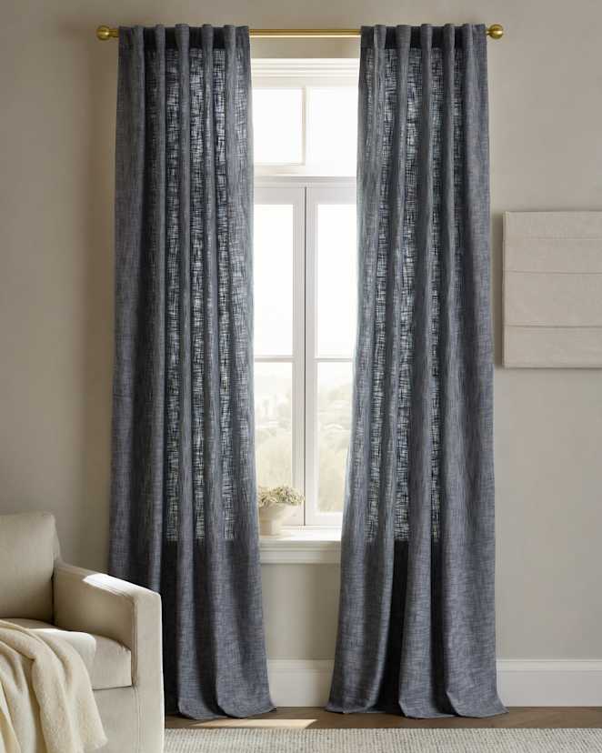 Blue Textured Cotton Curtain
