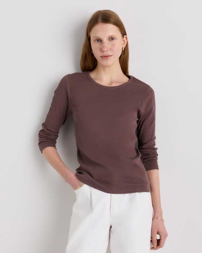Taupe Brown Organic Cotton Micro-Rib Long Sleeve Tee