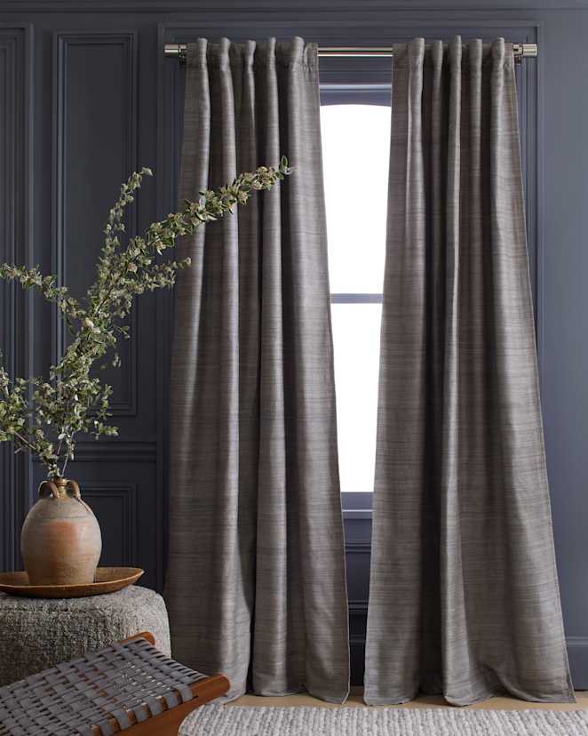 Grey Raw Silk Room Darkening Curtain
