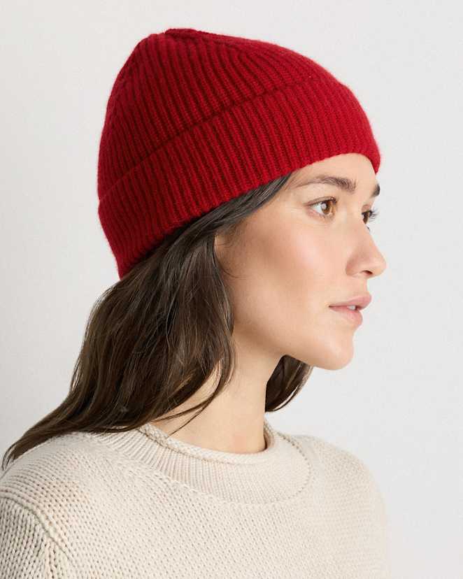 Varsity Red Mongolian Cashmere Ribbed Beanie