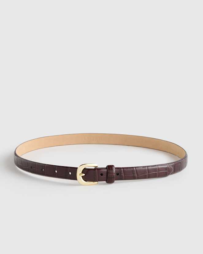 Espresso Croco Sofia European Leather Skinny Belt