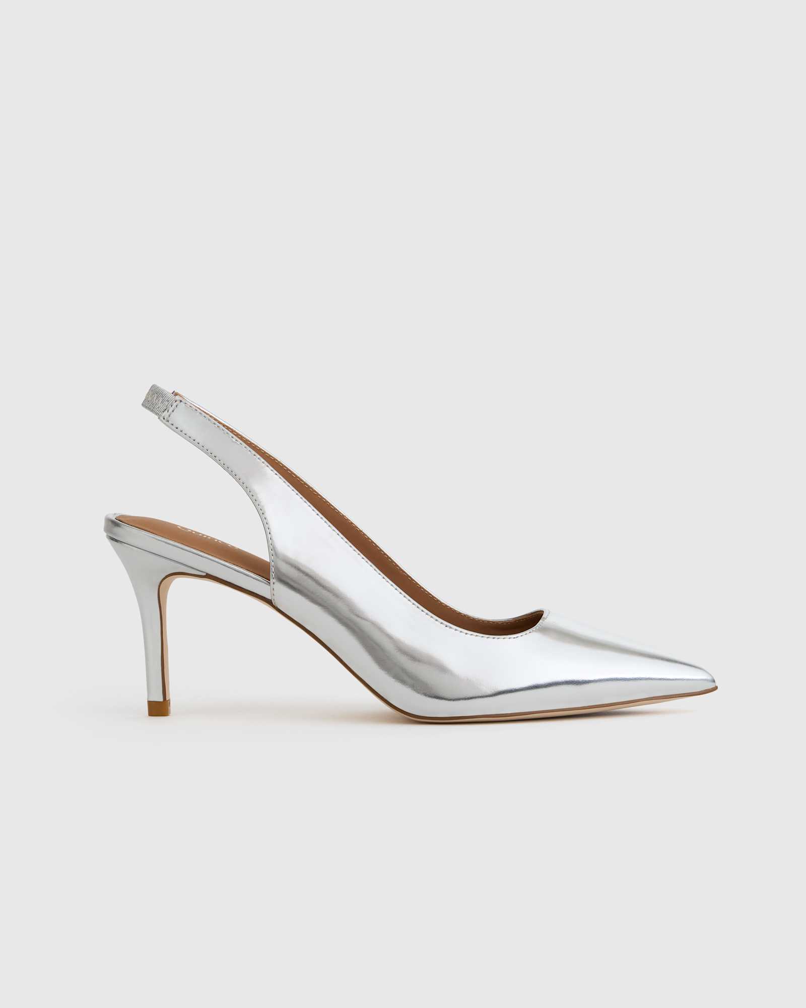 shiny-silver Italian Leather Slingback 75mm Heel