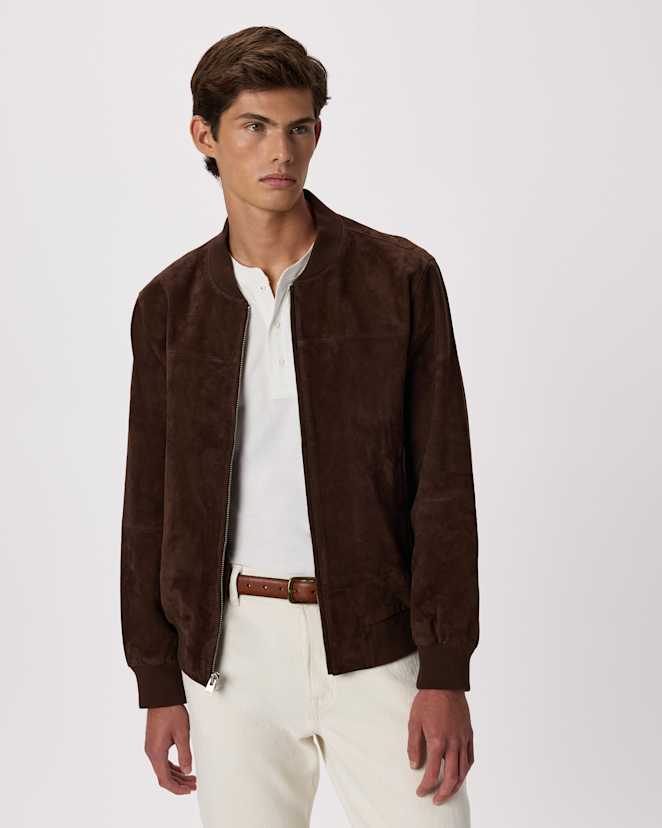 Espresso Brown 100% Suede Bomber Jacket