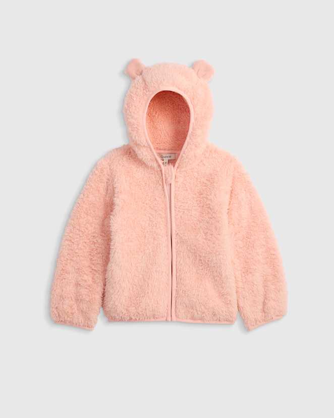 Cozy Pink Recycled Sherpa Fleece Bear Hood Jacket