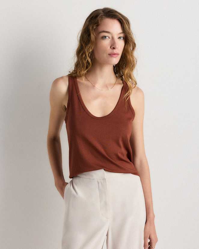 Redwood Brown Cotton Modal Double Scoop Neck Tank