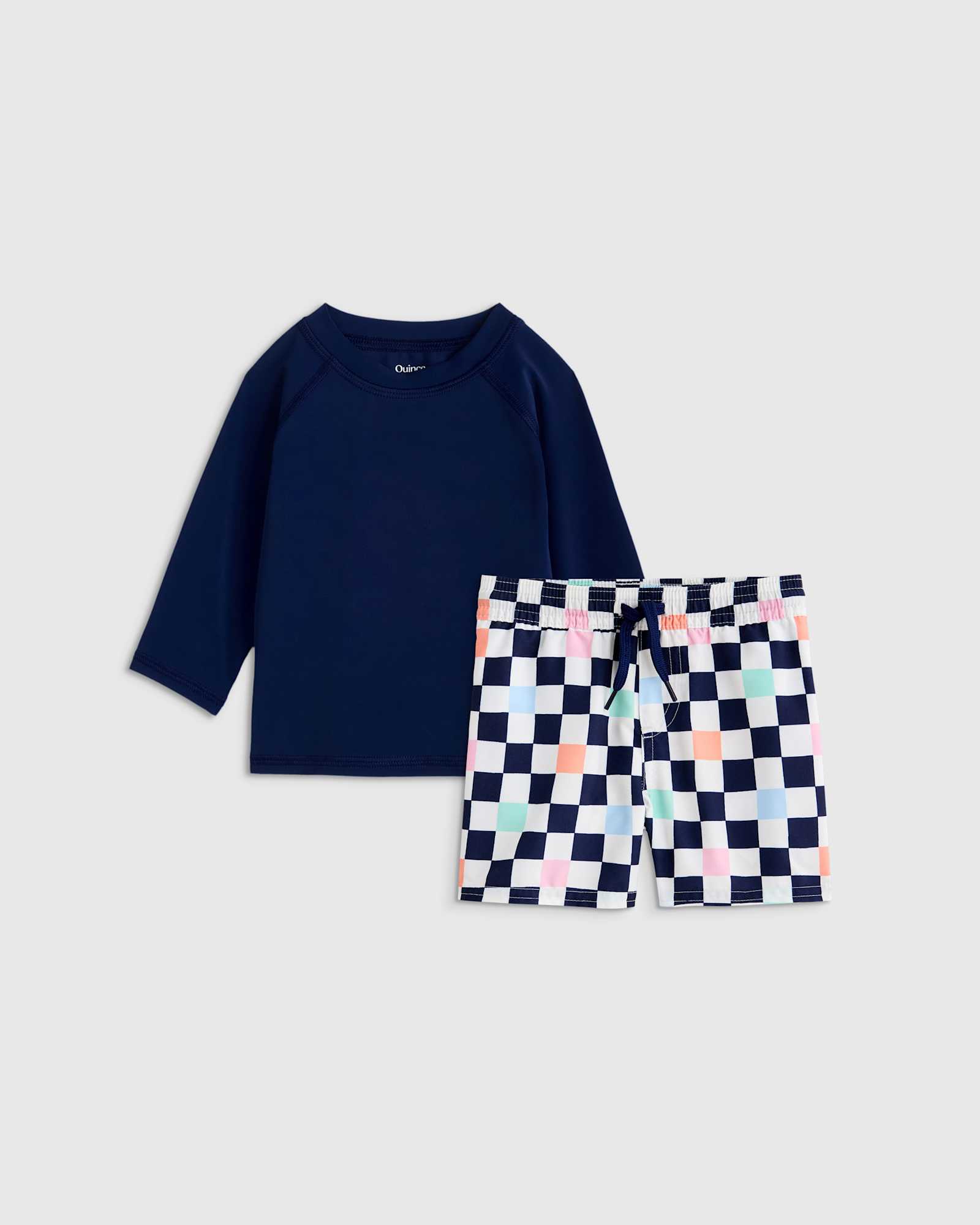 checks Swim Trunk and Rash Guard Set