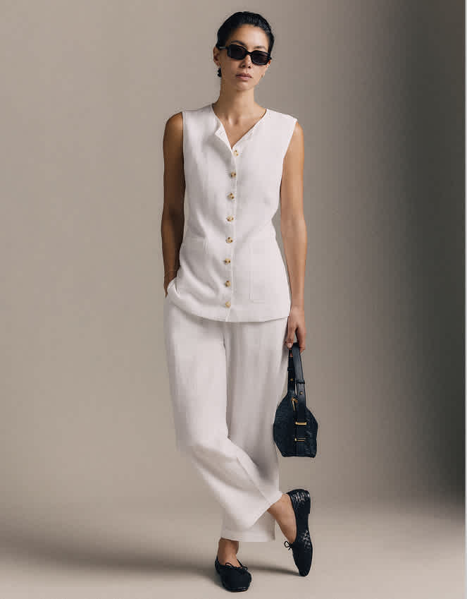 White 100% European Linen Pants