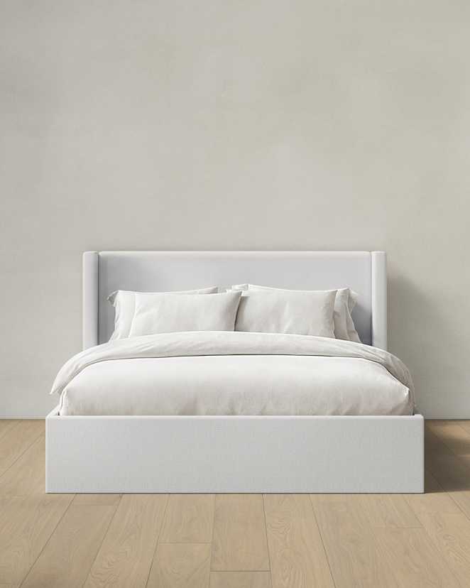 White 100% Linen Wingback Bed