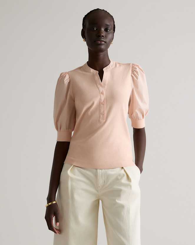 Ballet Slipper Cotton Mixed Media Puff Sleeve Top