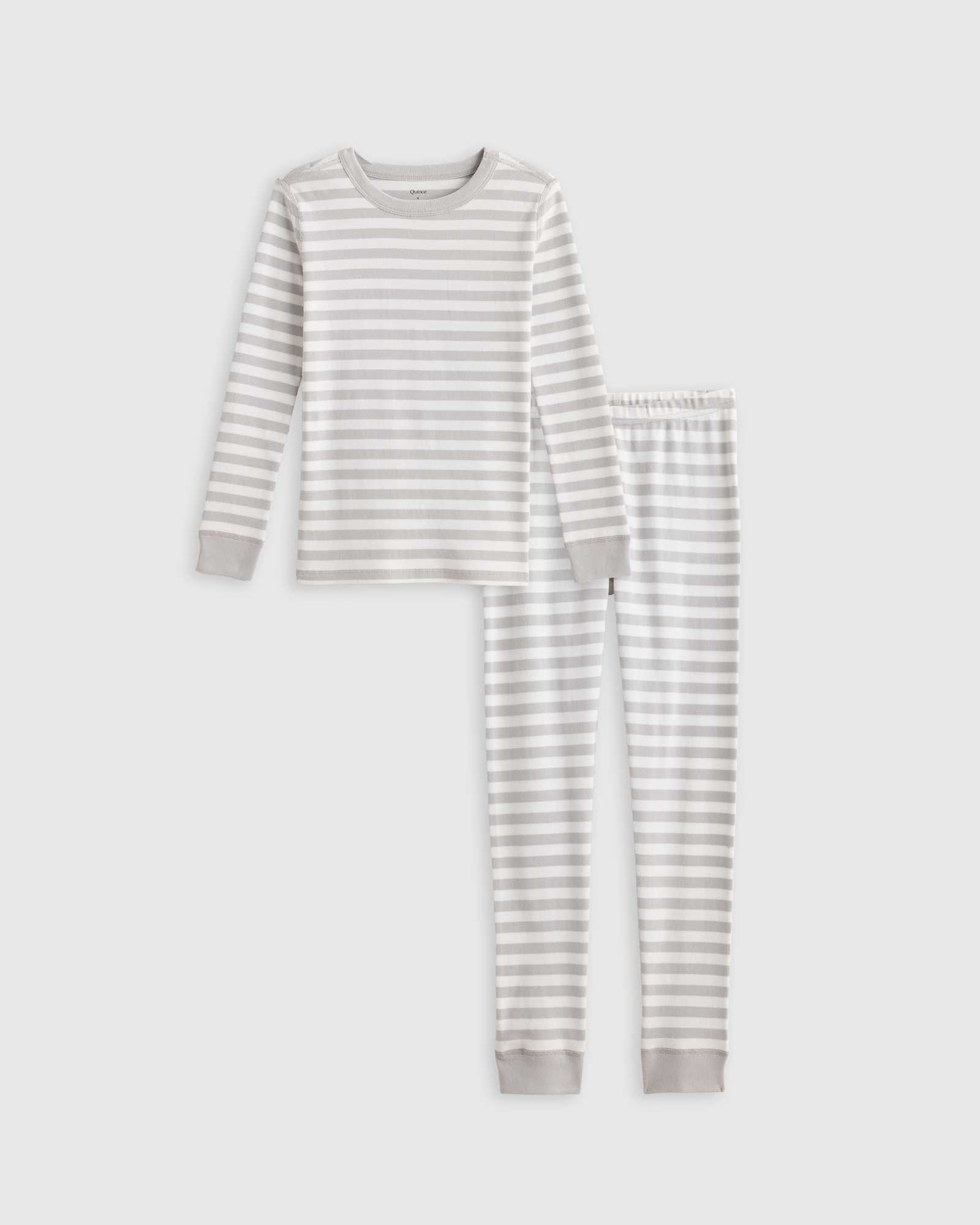 grey-stripe 100% Organic Cotton Long Sleeve and Pant Pajama Set