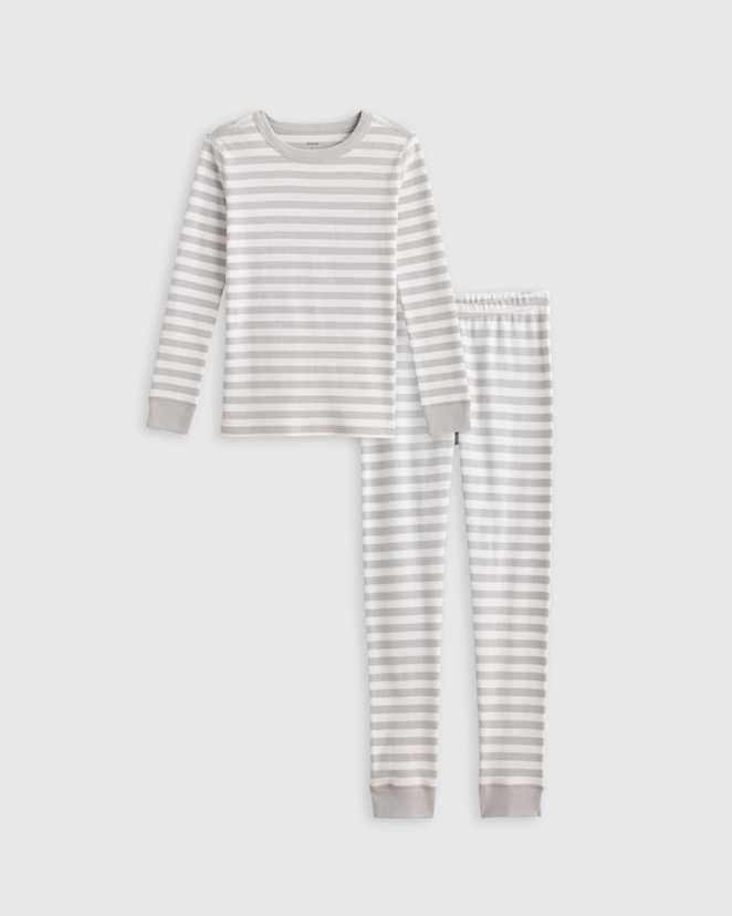 Grey Stripe 100% Organic Cotton Long Sleeve and Pant Pajama Set