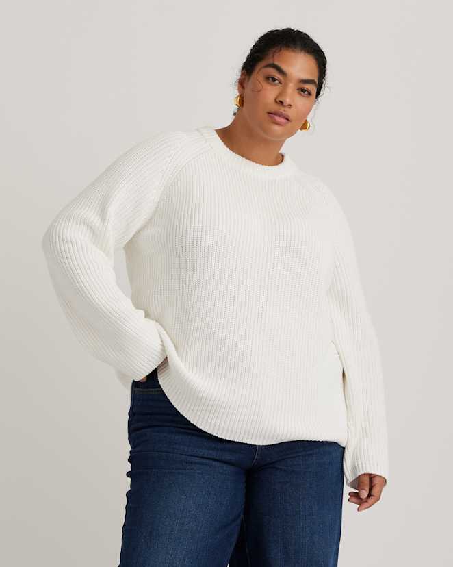 Ivory 100% Organic Cotton Fisherman Crew Sweater