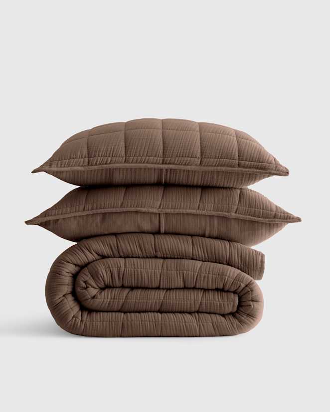 Chocolate Organic Airy Gauze Box Quilt Set