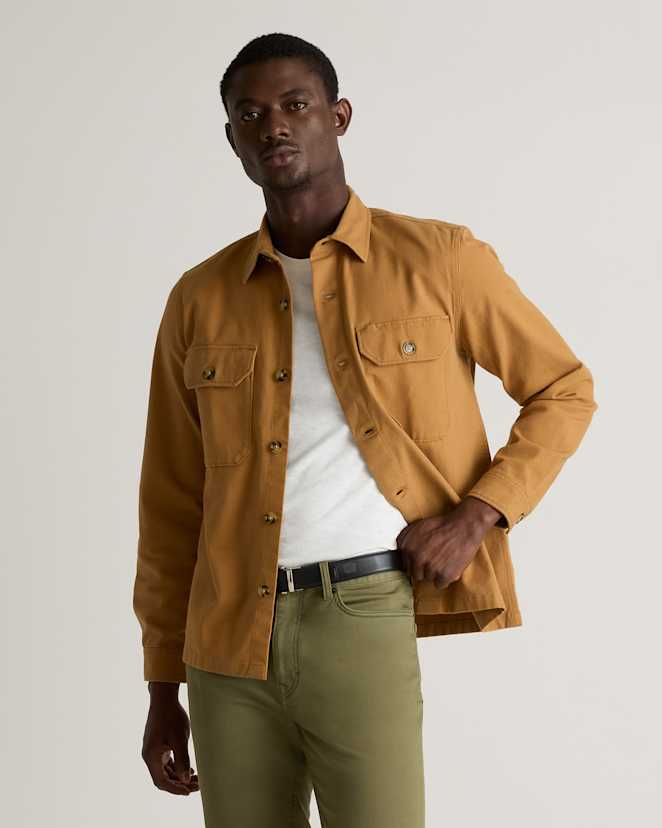 Camel Double-Brushed Stretch Overshirt Jacket