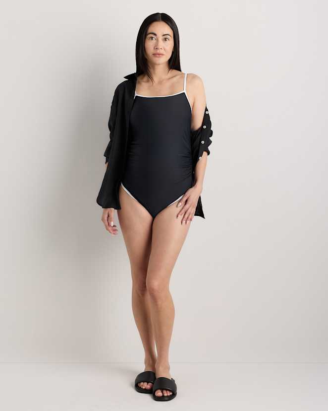 Black/White Italian Maternity Square Neck One-Piece Swimsuit