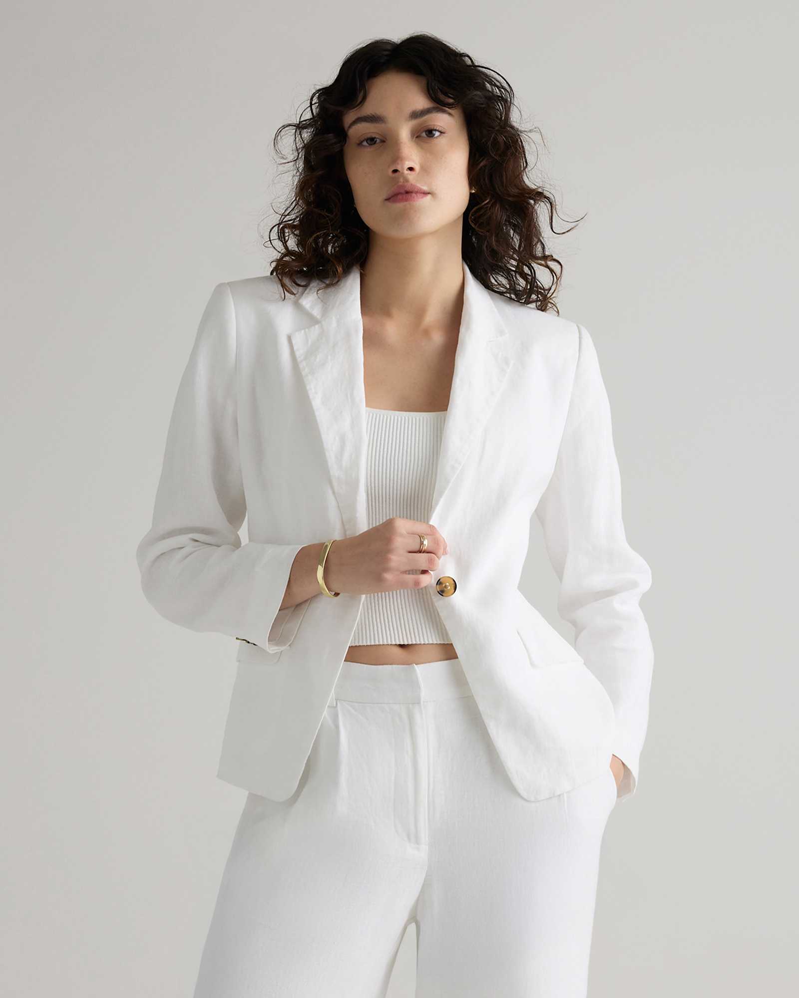 white 100% European Linen Structured Blazer