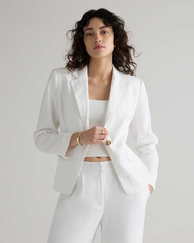 White 100% European Linen Structured Blazer