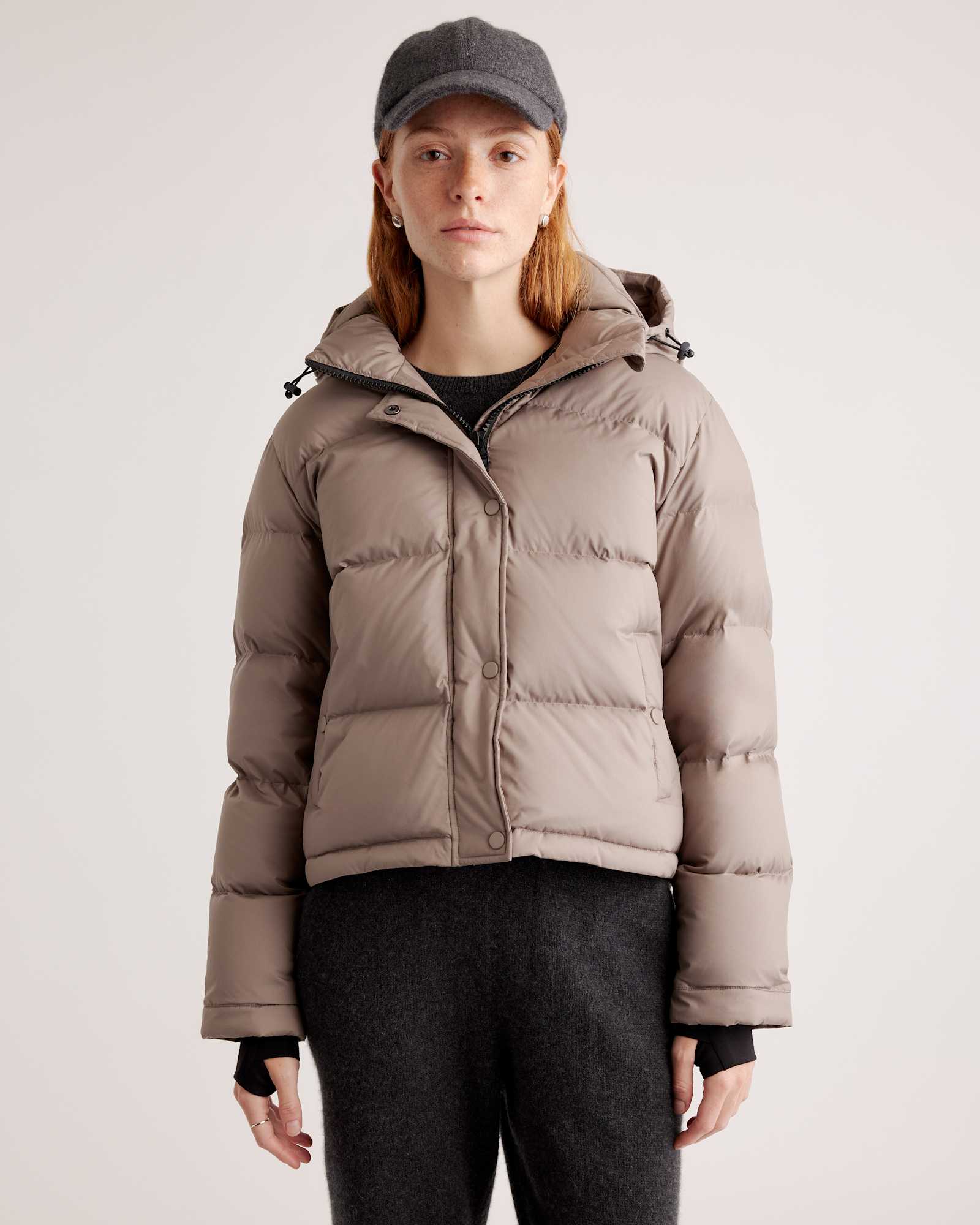 Stone Taupe Responsible Down Cropped Puffer Jacket