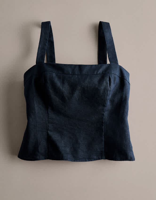 Black 100% European Linen Fitted Tank