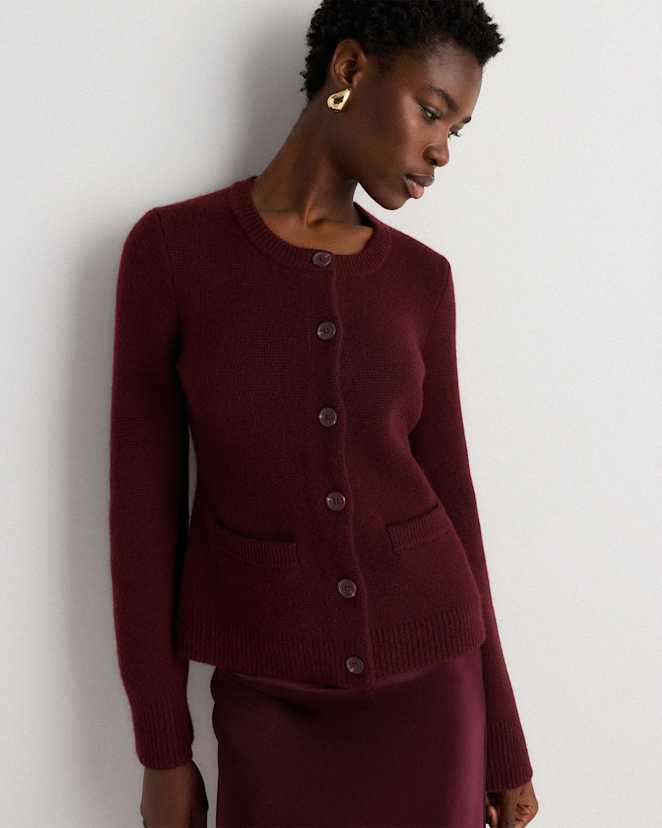 Rich Burgundy Mongolian Cashmere Structured Cardigan
