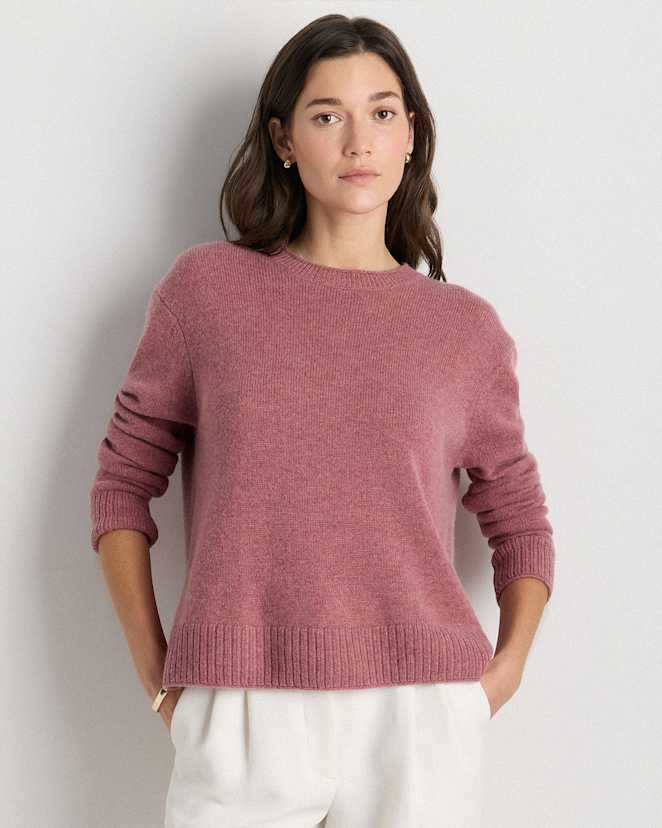 Heather Shaded Rose Pink Mongolian Cashmere Boxy Crewneck Sweater