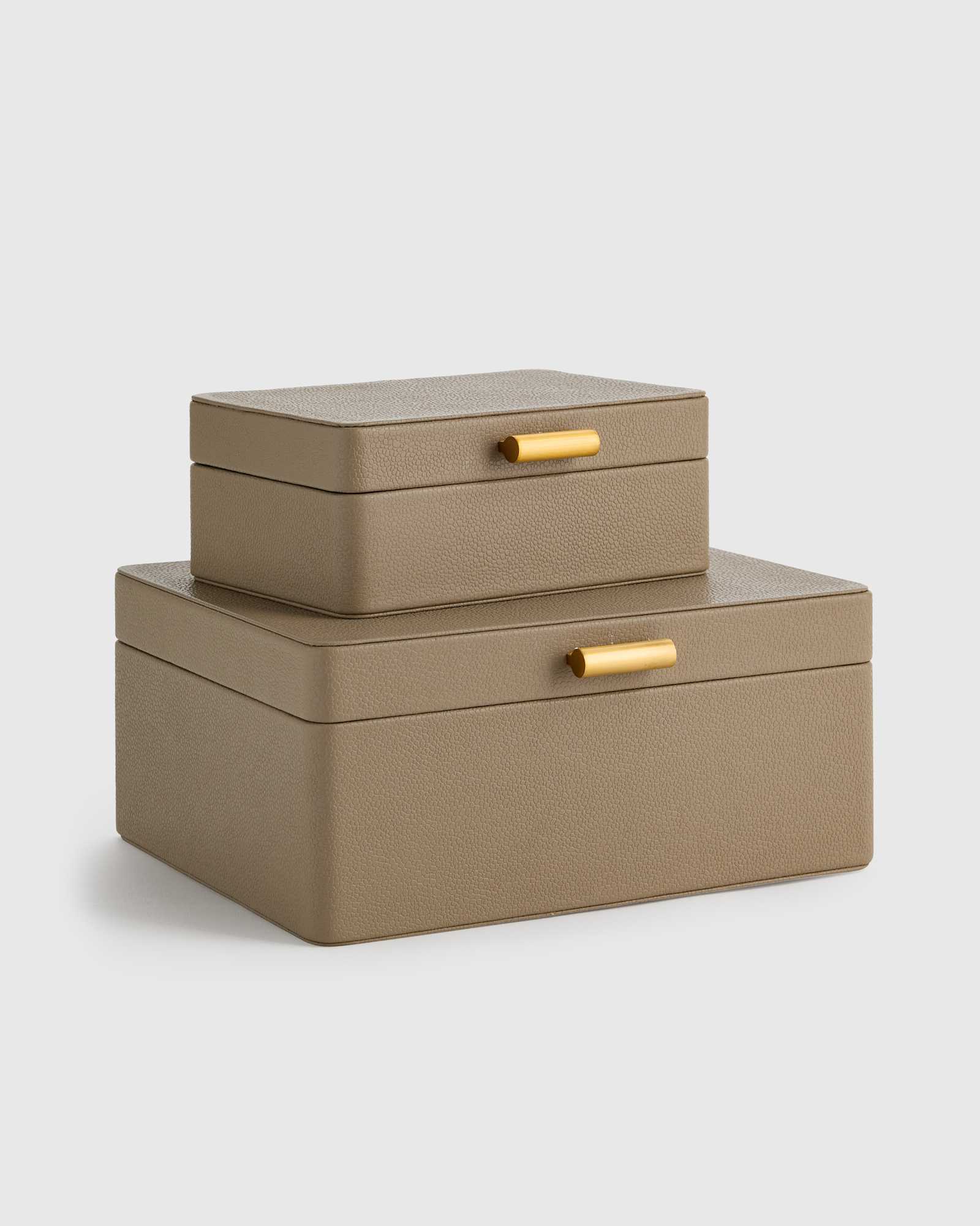 taupe Shagreen Leather Decorative Boxes (Set of 2)