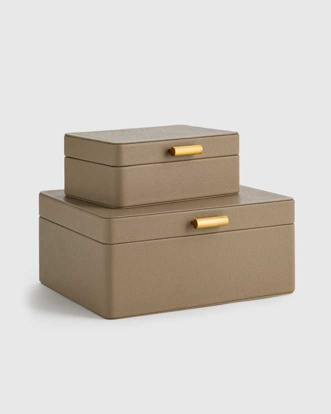 Taupe Shagreen Leather Decorative Boxes (Set of 2)