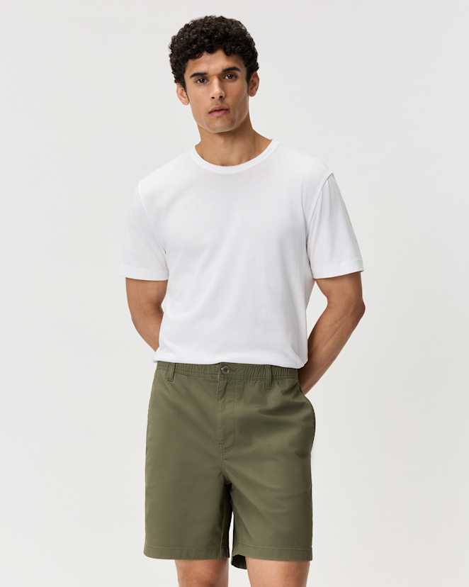 Faded Cargo Green Organic Stretch Cotton Pull On Chino Shorts - 7"