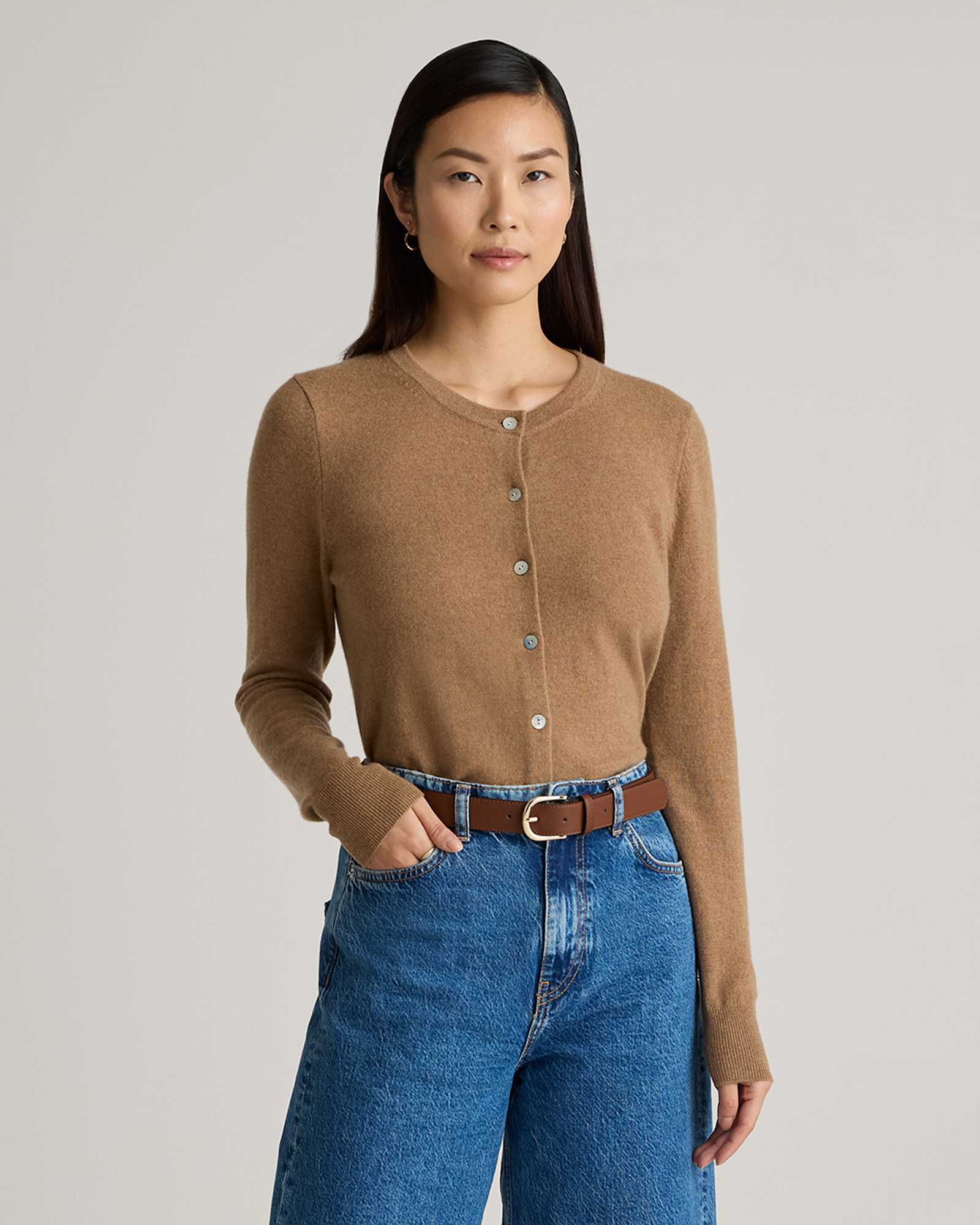 teak Mongolian Cashmere Cardigan Sweater
