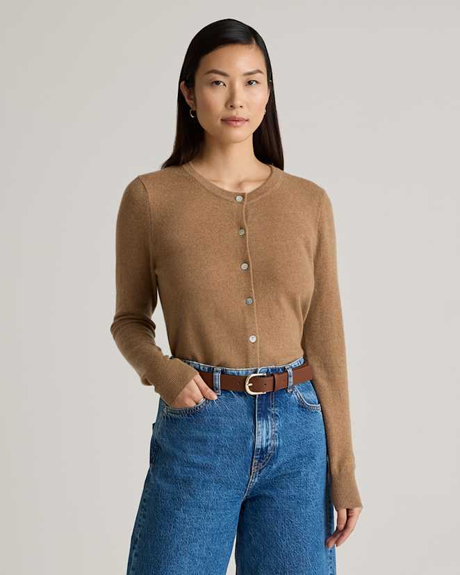 Teak Mongolian Cashmere Cardigan Sweater