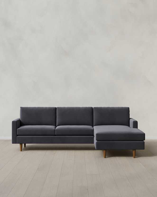 Gunmetal Atlas Midcentury Chaise Sectional in Performance Velvet