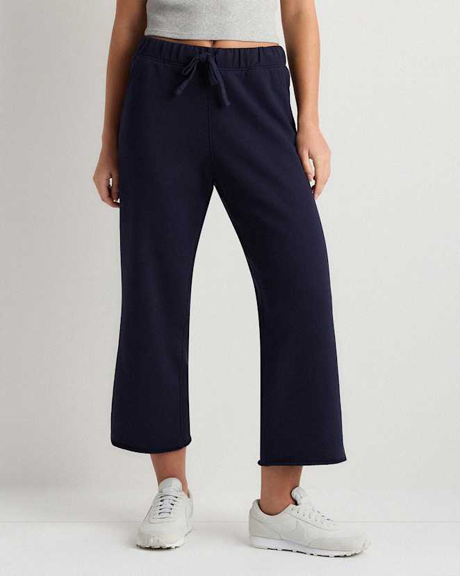 Deep Navy Organic French Terry Cropped Wide Leg Pants
