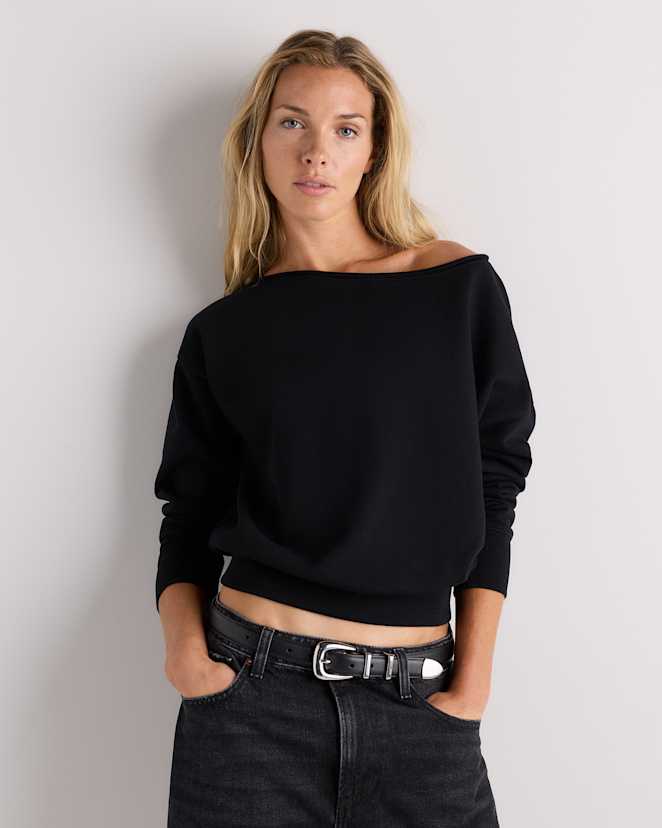 Bold Black Organic French Terry Off-Shoulder Sweatshirt