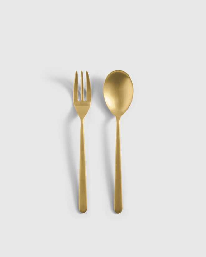 Brushed Gold Linea 2-Pc Serving Utensil Set by Mepra