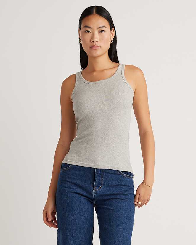 Heather Grey Organic Cotton Micro-Rib Scoop Neck Tank