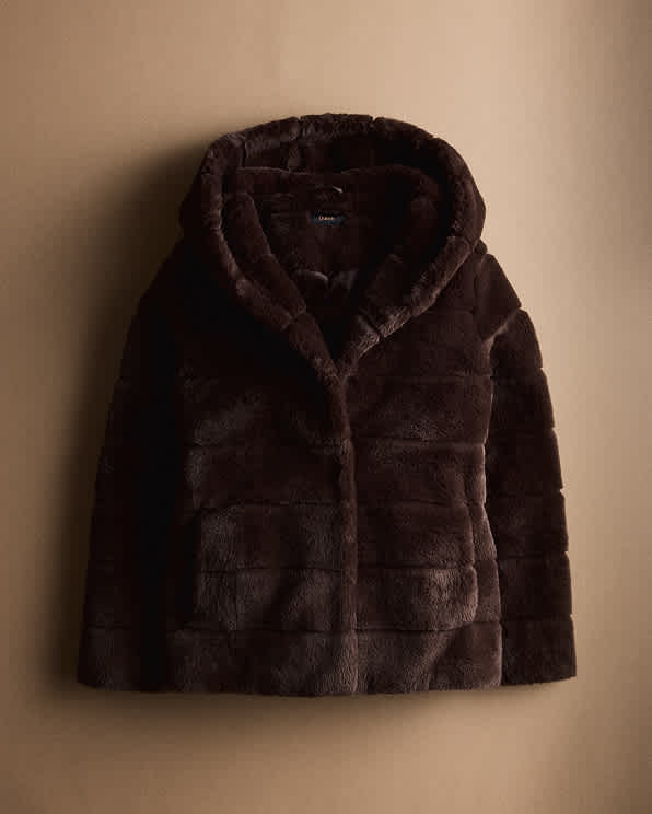 Coffee Bean Brown Hooded Faux Fur Jacket