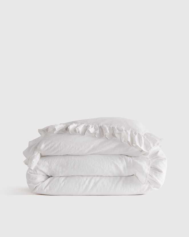 White European Linen Ruffle Duvet Cover