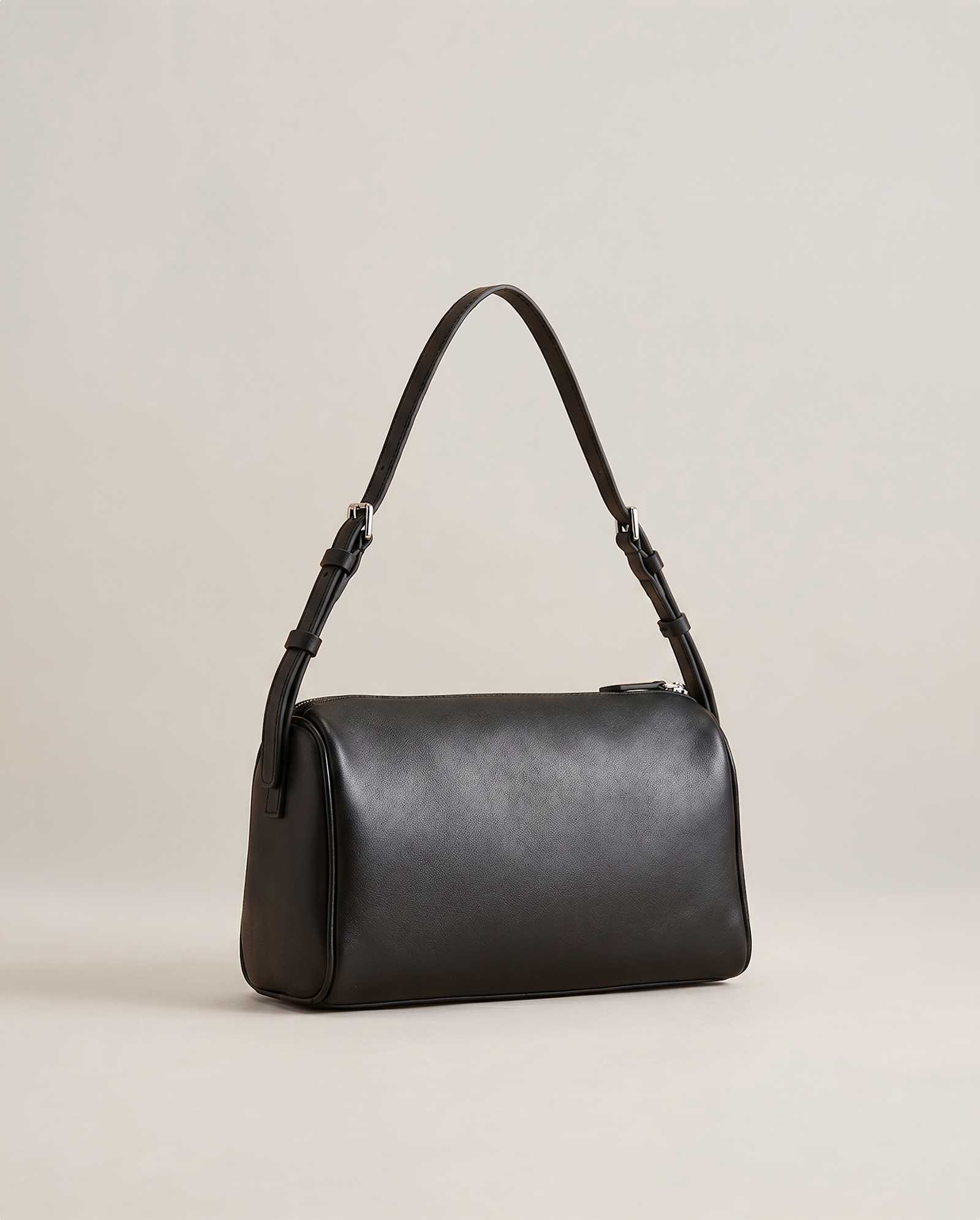 Black Italian Leather Mini Barrel Shoulder Bag