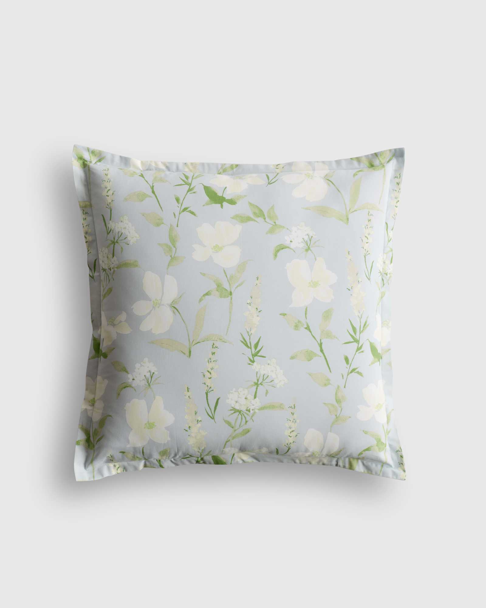 Blue Garden Organic Crisp Percale Floral Euro Sham