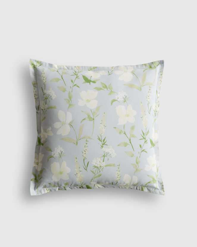 Blue Garden Organic Crisp Percale Floral Euro Sham