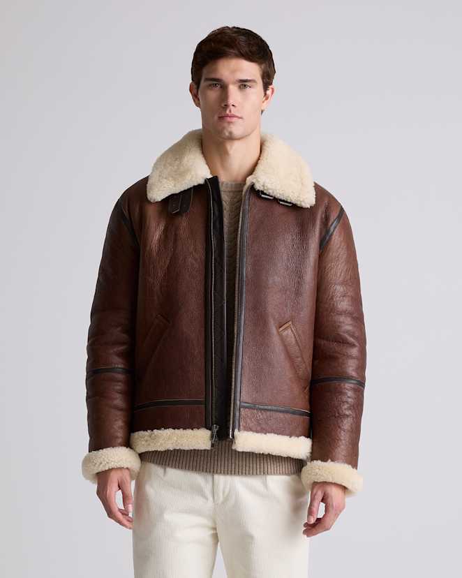 Dark Brown 100% Shearling Bomber Jacket