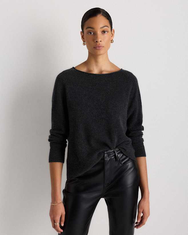 Heather Charcoal Mongolian Cashmere Boatneck Sweater