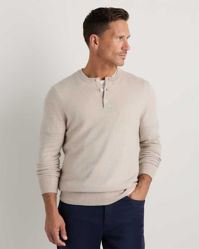 Heather Cloud Beige Mongolian Cashmere Henley Sweater