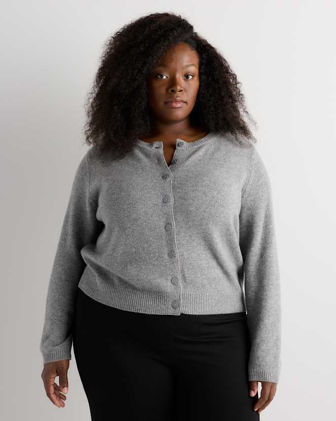 Heather Grey Mongolian Cashmere Cropped Crew Cardigan
