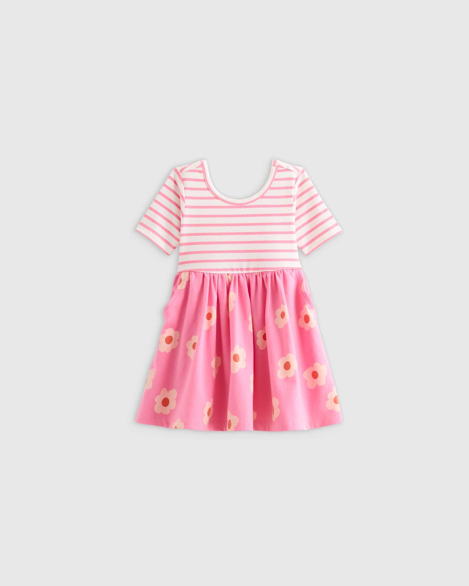 pink-stripe-floral Organic Cotton Skater Dress