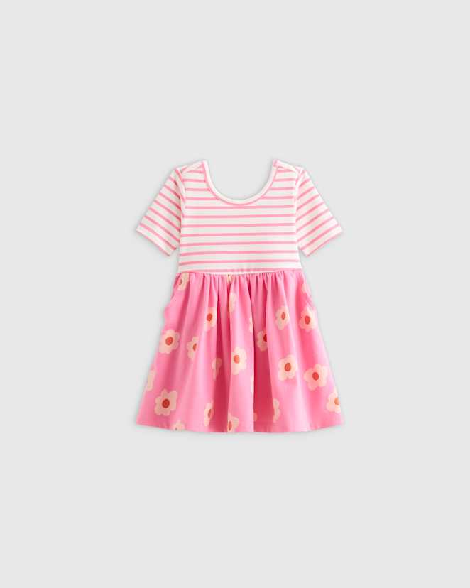 Pink Stripe Floral Organic Cotton Skater Dress